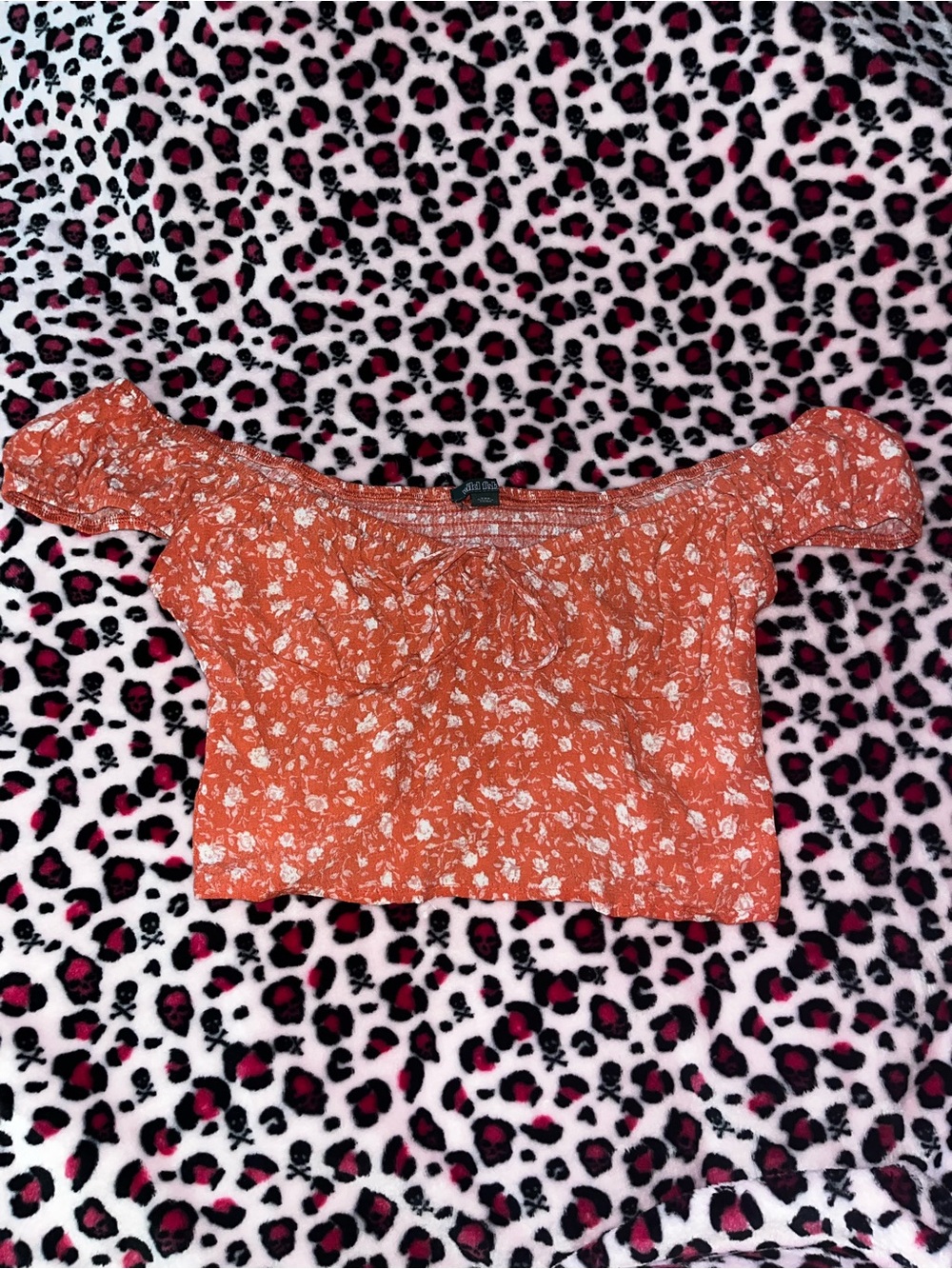 wild fable Orange Floral Off-Shoulder Crop Top